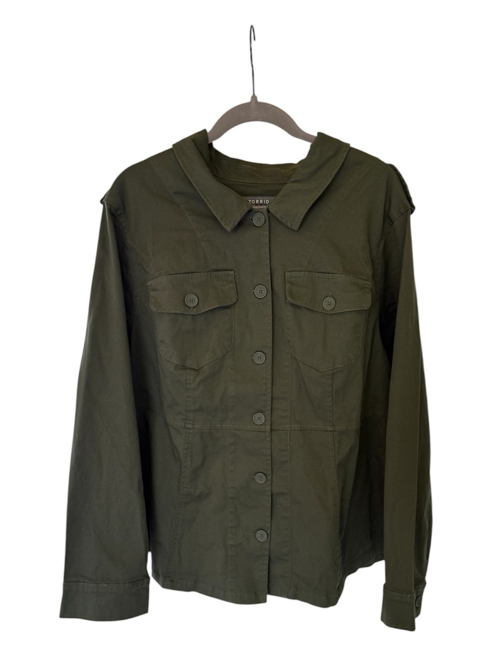 NWT Torrid Utility Jacket Size 3 22/24 Olive Green Stretch Peplum - Picture 4 of 11